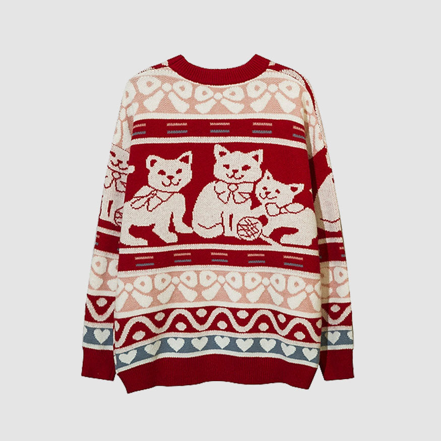 Cartoon Cat Family Pattern Sweater