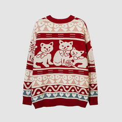 Cartoon Cat Family Pattern Sweater