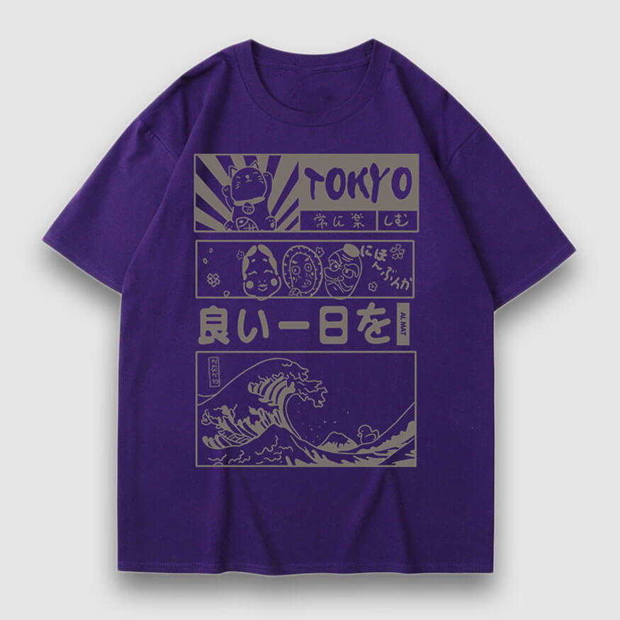 T-Shirt im Cartoon-Stil mit Tokio-Print