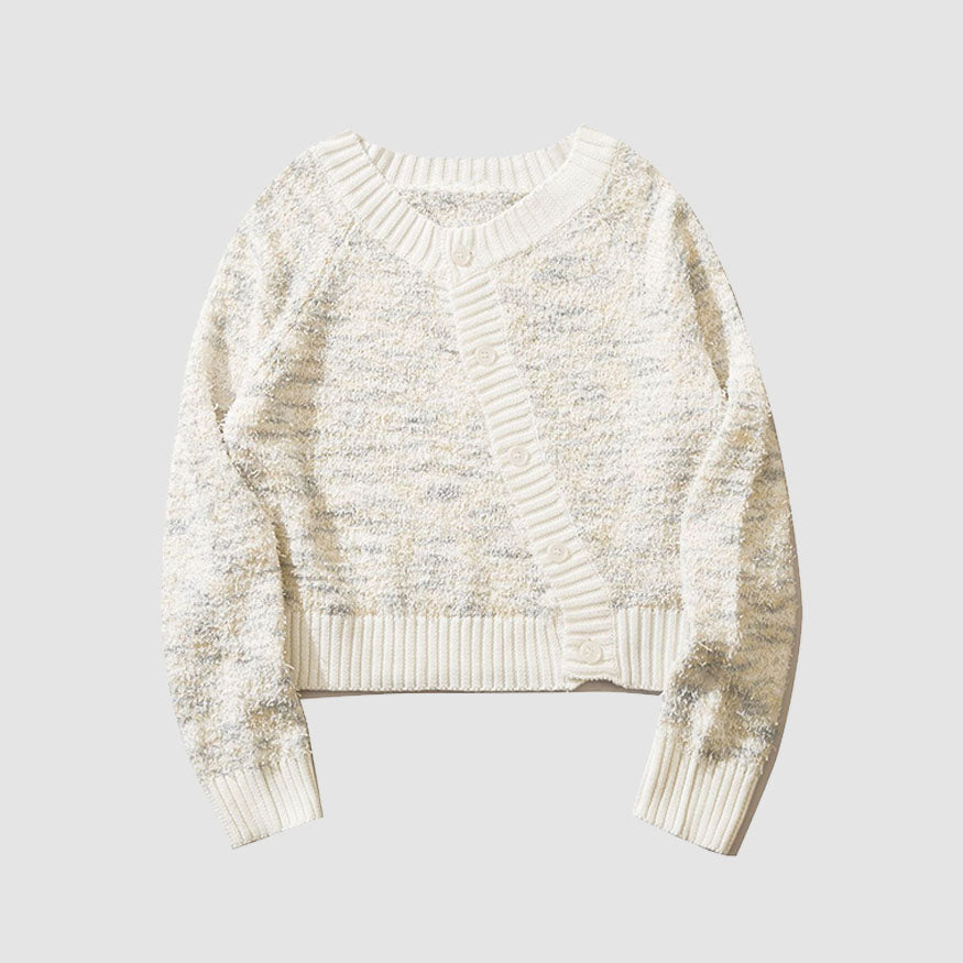 Marled-Knit Cropped Cardigan Sweater