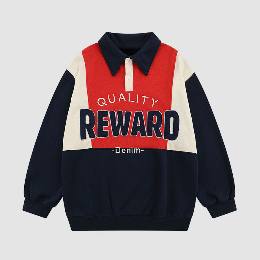 Sudadera con cuello y bloques de color con letras bordadas