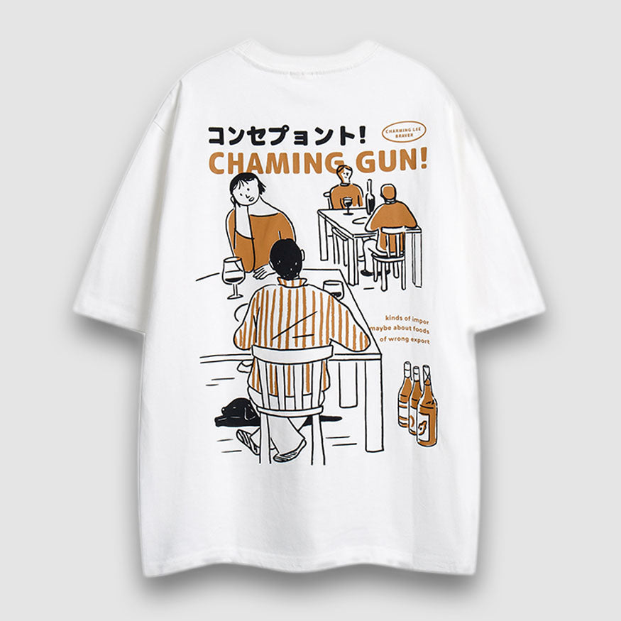 Camiseta con estampado de ilustración de estilo japonés