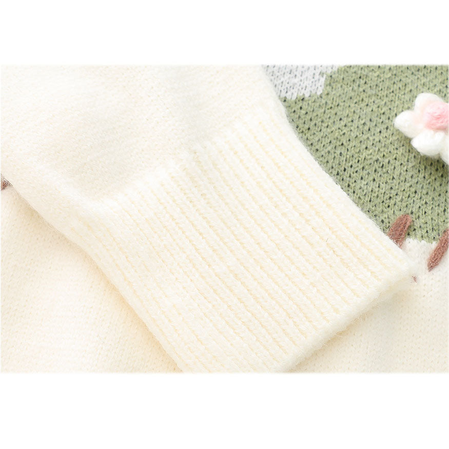 Strickpullover mit Blumen- und Schafmuster