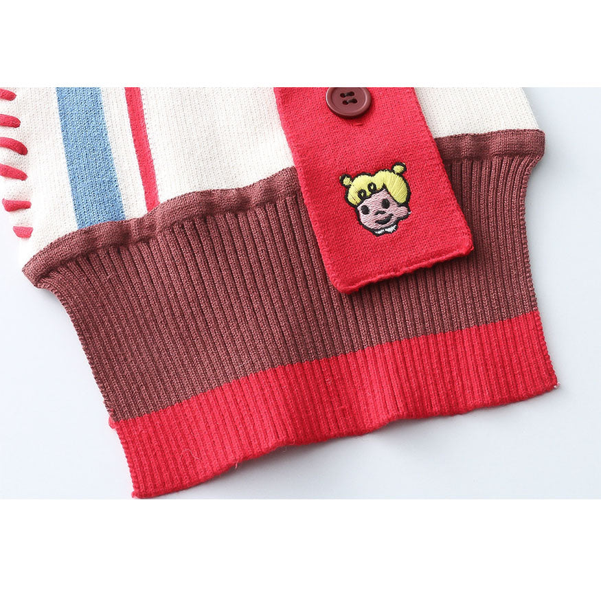 Cartoon Embroidery Striped Scarf