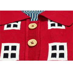 Cartoon Window Pattern Collared Sweater