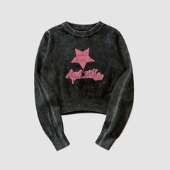 Distressed Star Print Cropped Sweater