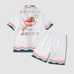 Zweiteiliges Shirt mit Tischtennis-Print + Shorts