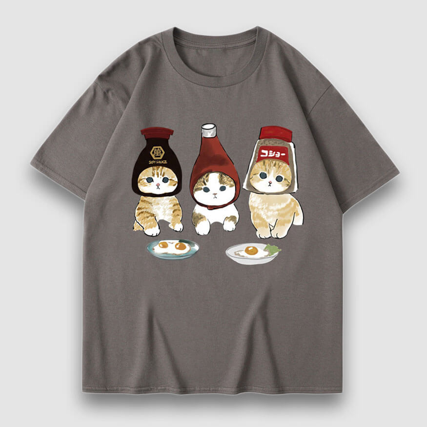 T-Shirt mit Cartoon-Print mit drei Katzen