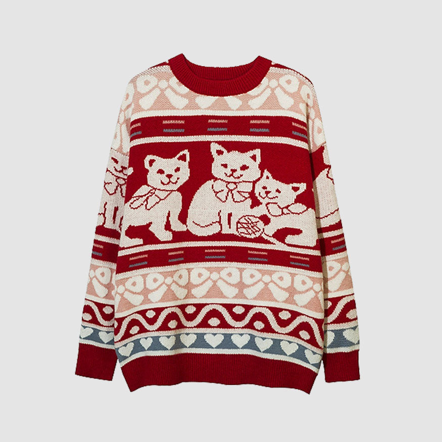 Cartoon Cat Family Pattern Sweater