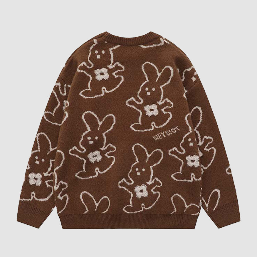 Umarmender Kaninchen Cartoon Strickpullover