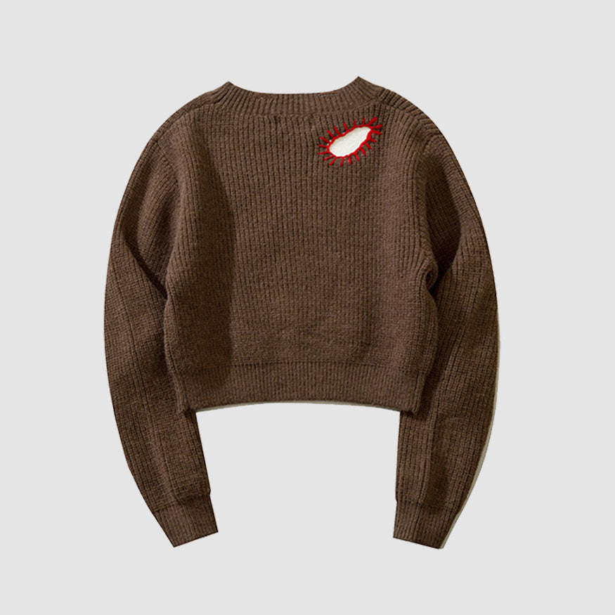 Kurzer Pullover mit Paramecium-Muster-Stickerei