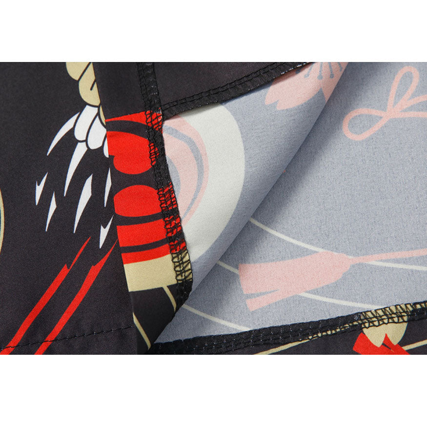 Zweiteiliger Kimono mit Kranich-Print + Shorts