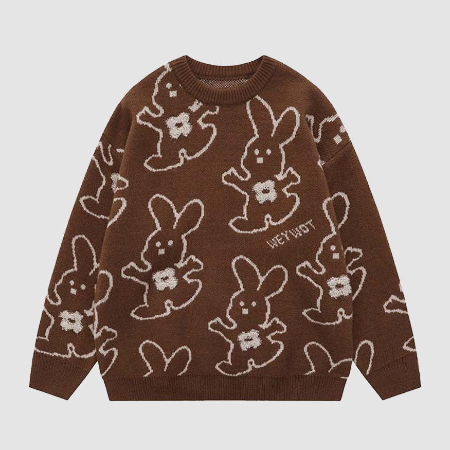 Umarmender Kaninchen Cartoon Strickpullover