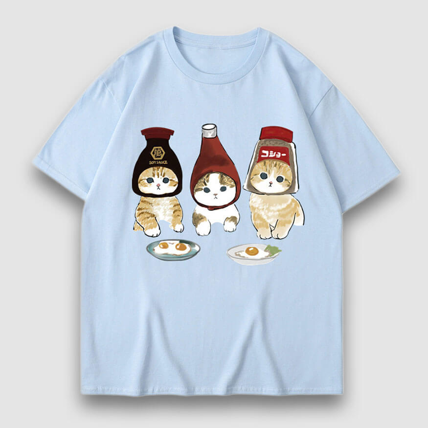 T-Shirt mit Cartoon-Print mit drei Katzen