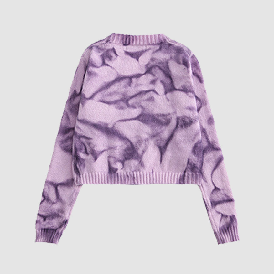 Irregular Hem Tie-dye Cropped Cardigan Sweater