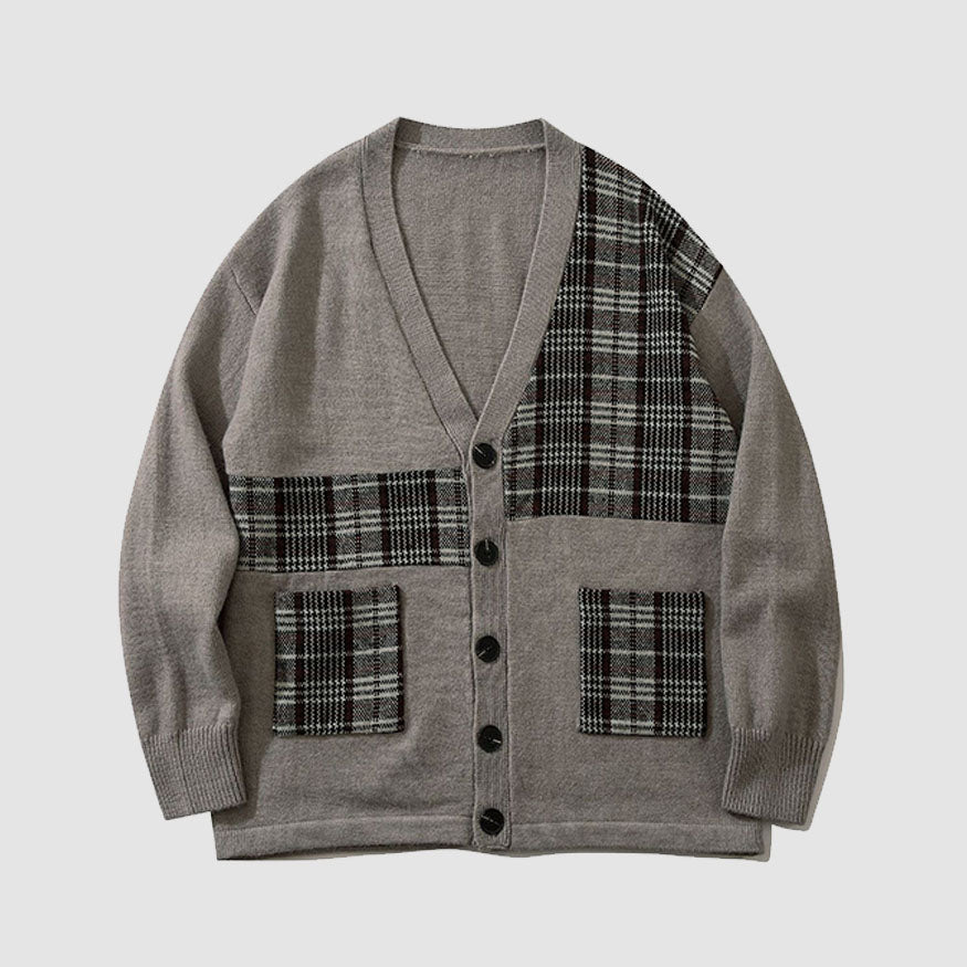 Plaid Pattern Patchwork Cardigan Sweater