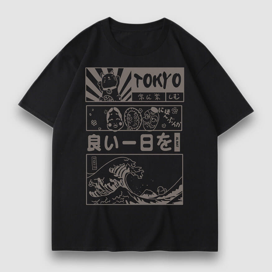 T-Shirt im Cartoon-Stil mit Tokio-Print