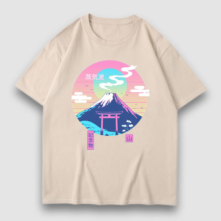 Camiseta con estampado de ilustración de montaña nevada