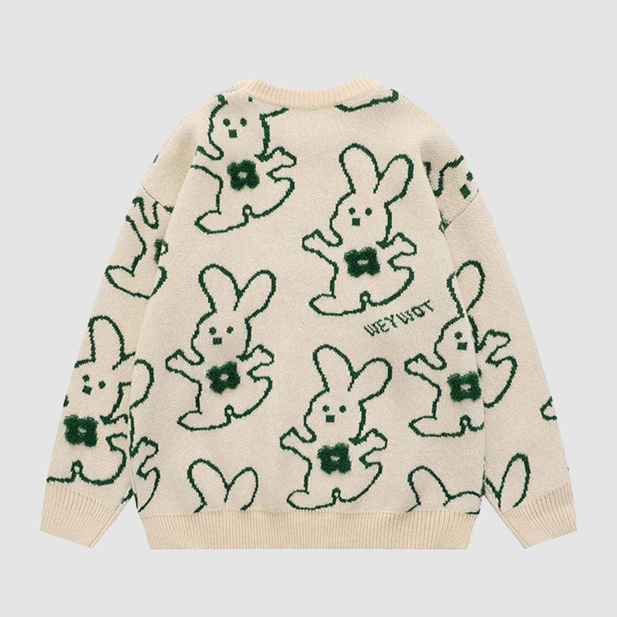 Umarmender Kaninchen Cartoon Strickpullover