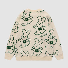 Umarmender Kaninchen Cartoon Strickpullover