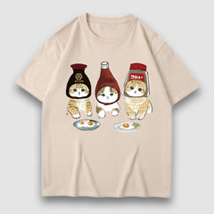 T-Shirt mit Cartoon-Print mit drei Katzen