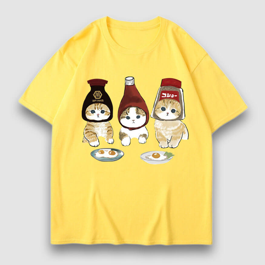 Three Cat Cartoon Print Tee