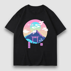 Camiseta con estampado de ilustración de montaña nevada