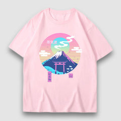 Camiseta con estampado de ilustración de montaña nevada