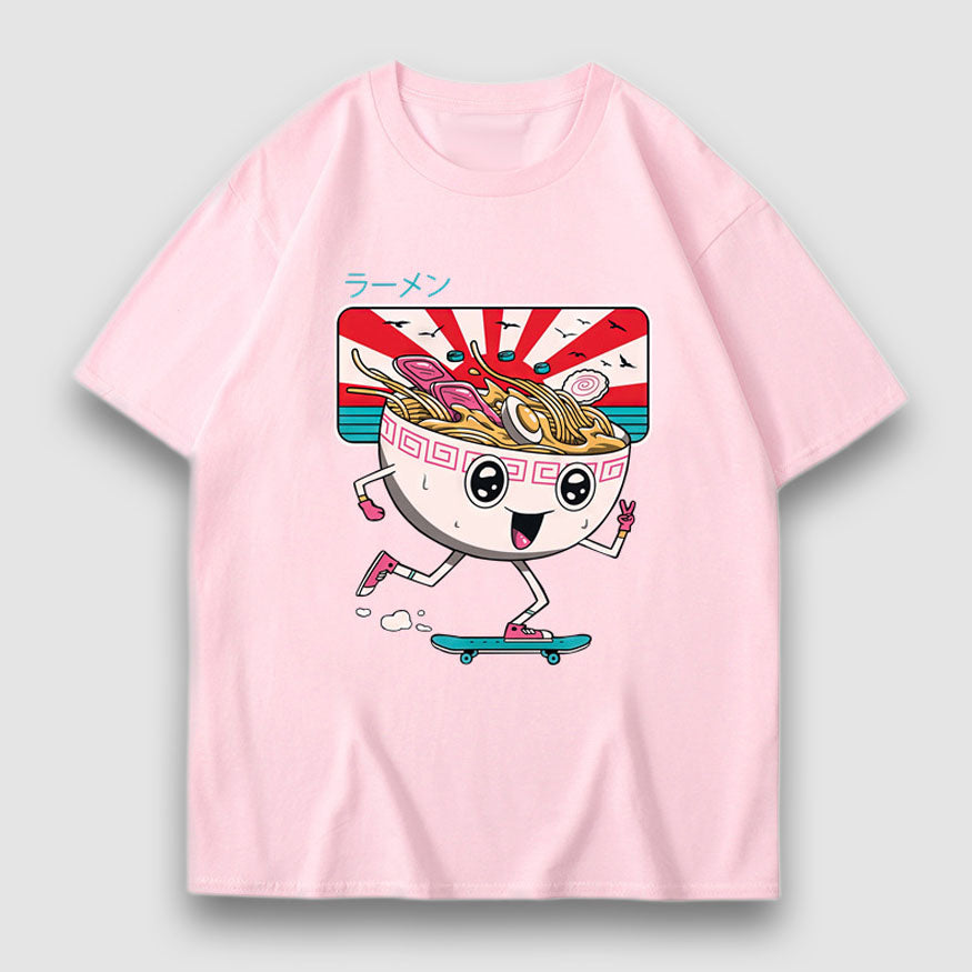 Camiseta con estampado de fideos de dibujos animados