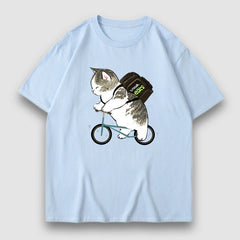 Adorable Cat Cartoon Print Tee