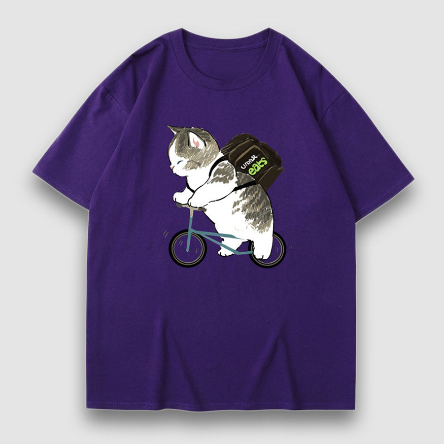 Adorable Cat Cartoon Print Tee