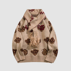 Cute Bear Printed Sweater + Scarf