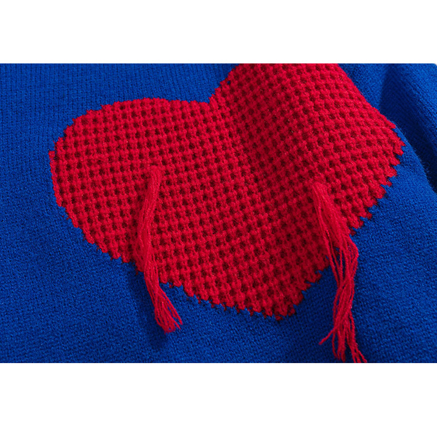 Three Heart Pattern Knit Sweater