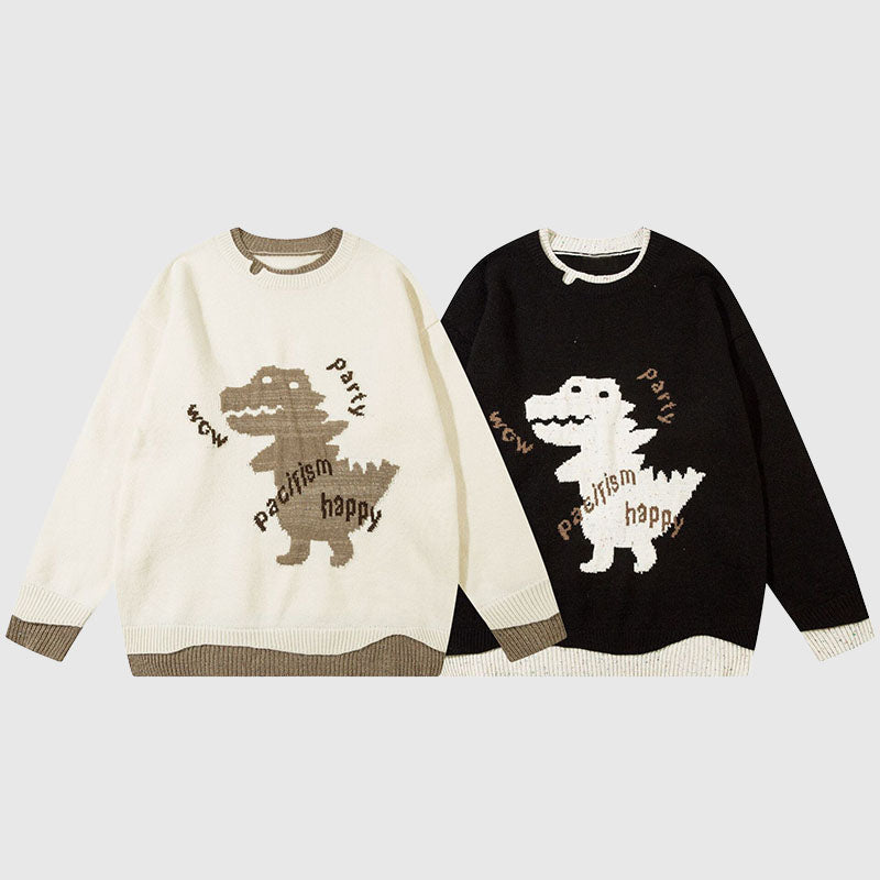 Pullover mit Cartoon-Dinosaurier-Print