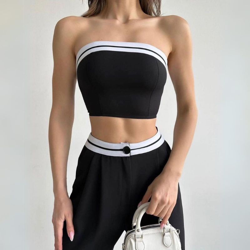 Set aus Tube-Top und Hose mit weitem Bein