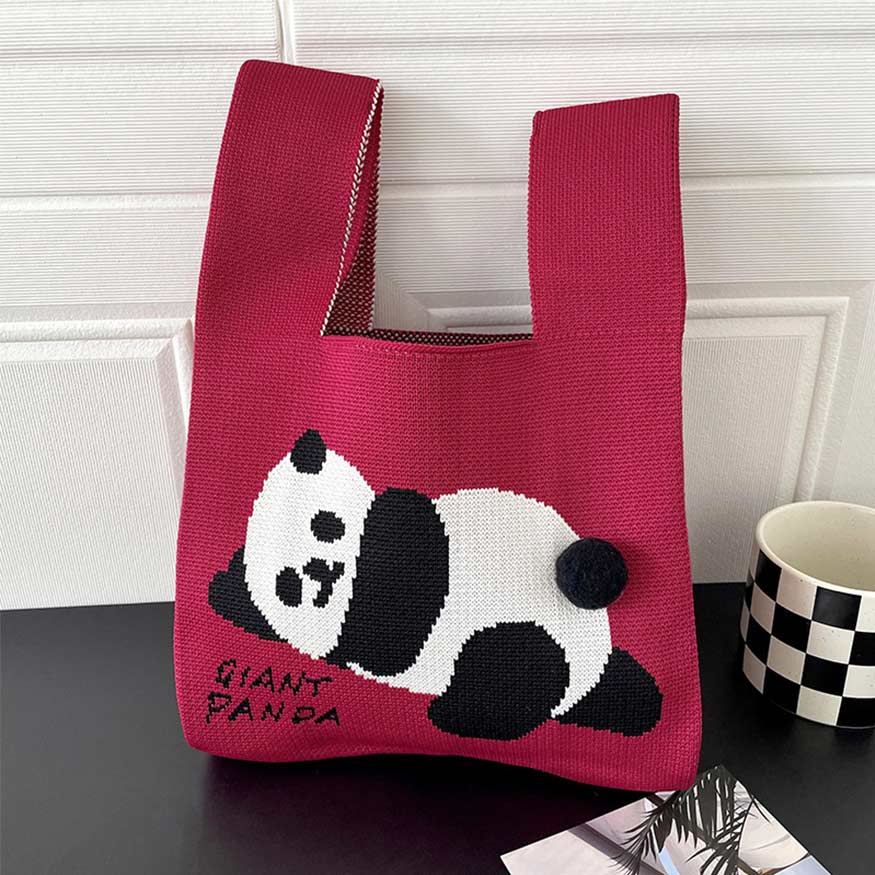 Strick-Tasche mit Panda-Chic-Print