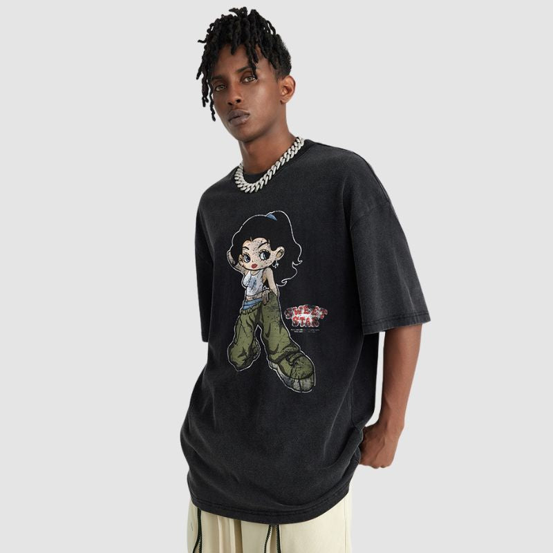 T-Shirt mit Farbverlauf und Cartoon-Print