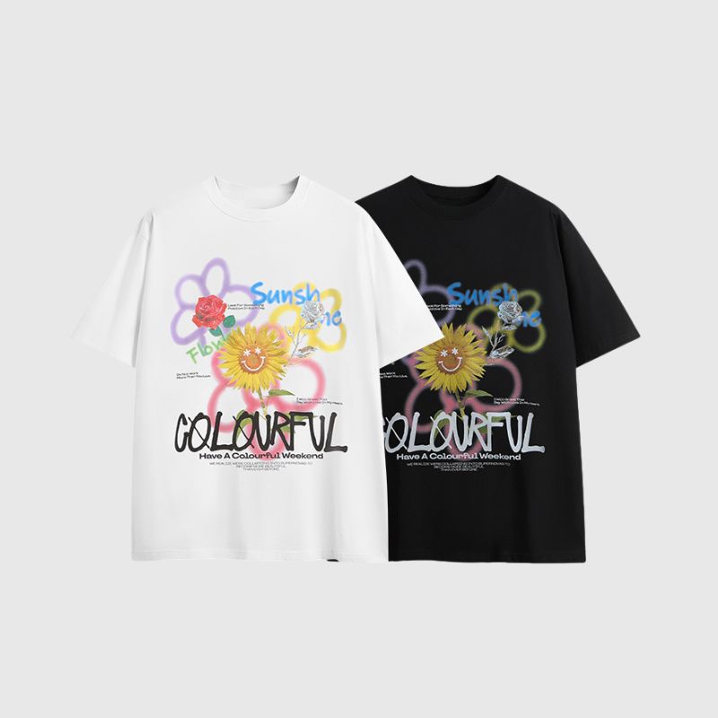 T-Shirt mit Graffiti-Sonnenblumen-Print