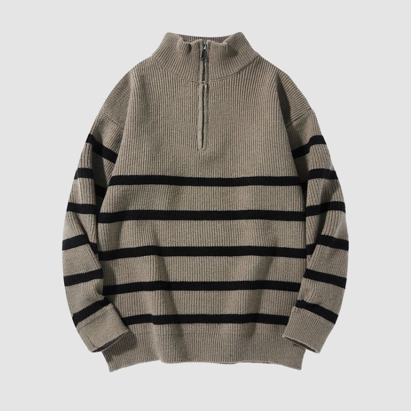 Mock Neck Lapel Stripe Pullover