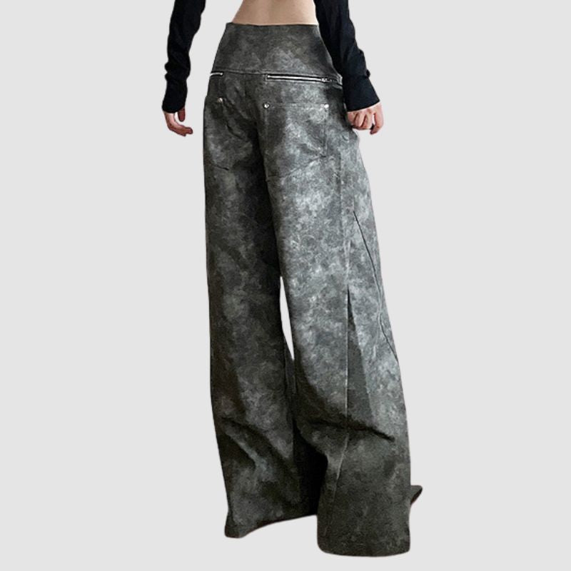 Sfumato Pattern Design Suede Wide Leg Pants