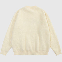 Letter Embroidered Solid Color Pullover