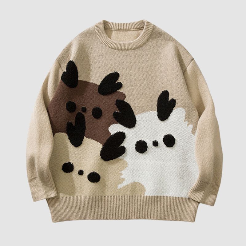 Cartoon Pattern Flocking Pullover