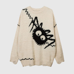 Cartoon Spider Printed Knit Pullover