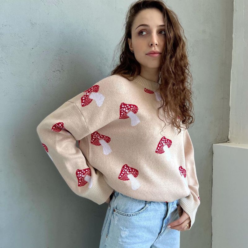 Oversized Mushroom Printed Sweater