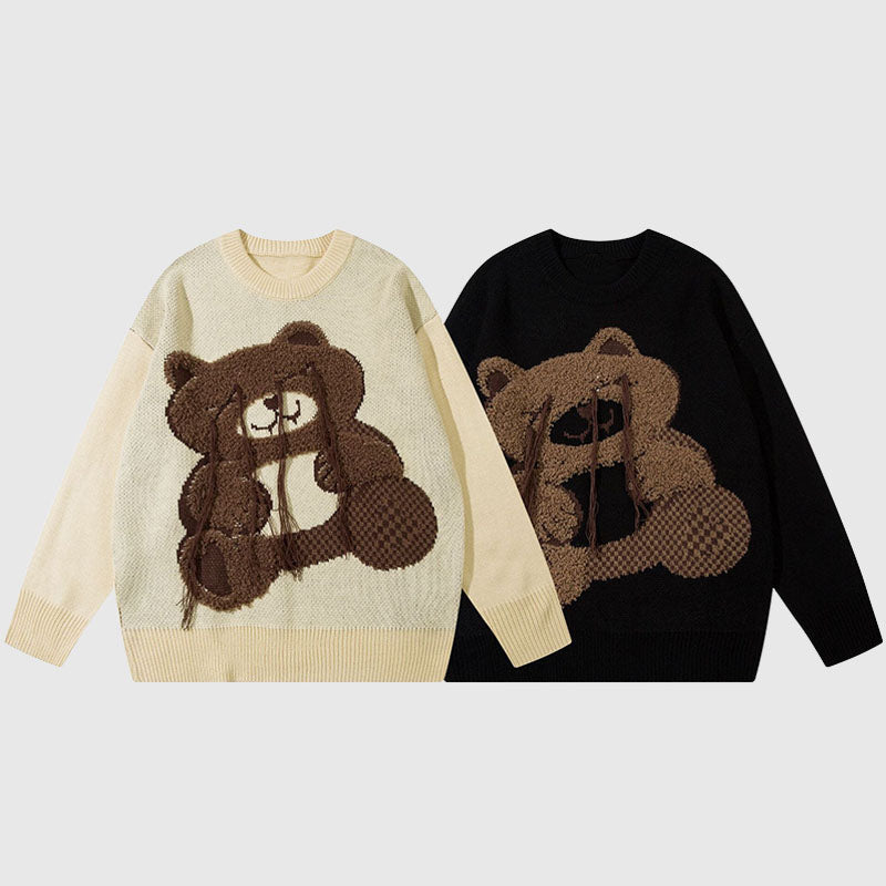 Cartoon Tassel Bear Embroidered Pullover