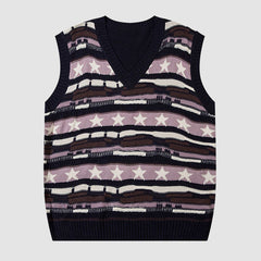 Star Printed Stripe Vest Sweater