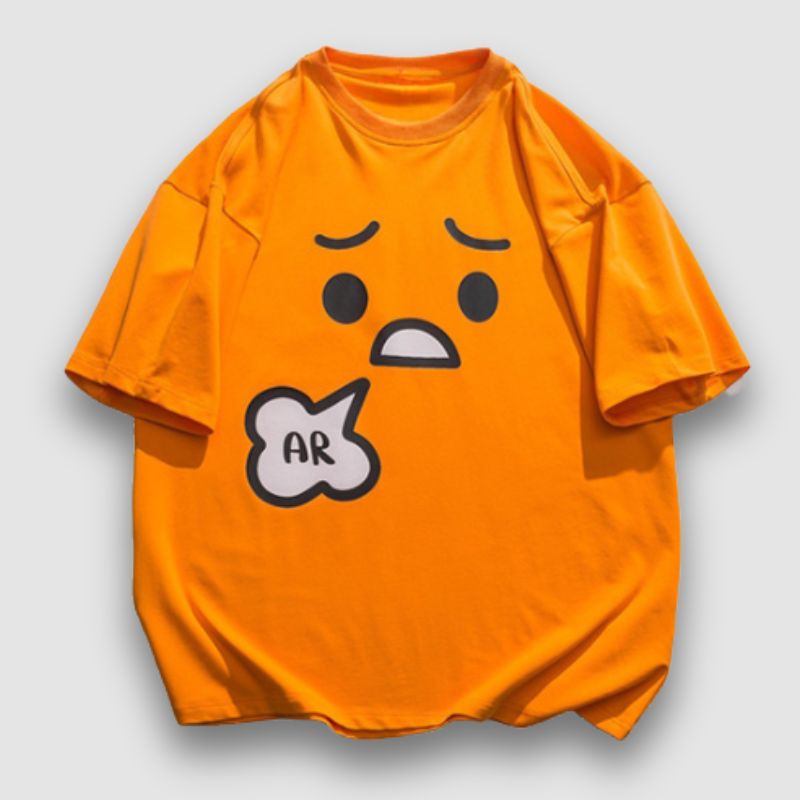 T-Shirt mit Cartoon-Emoticon-Aufdruck