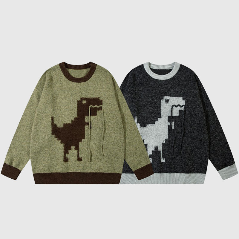 Pullover mit Cartoon-Dinosaurier-Stickerei