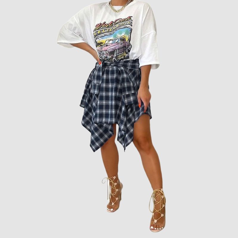 Irregular Plaid Shirt Skirts