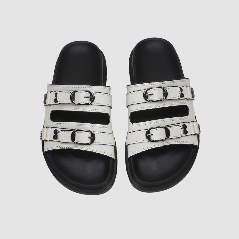 Solid Color Buckle Platform Slippers